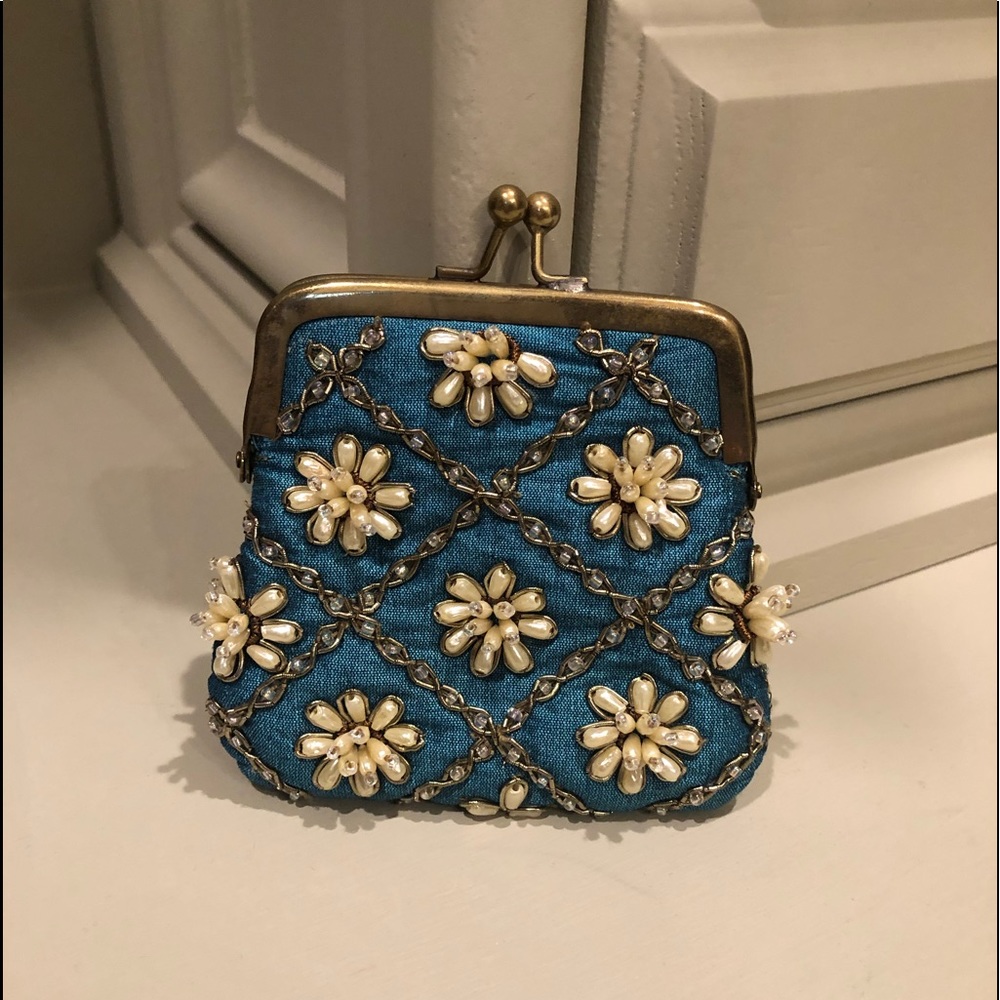 Beaded Blue Coin Purse